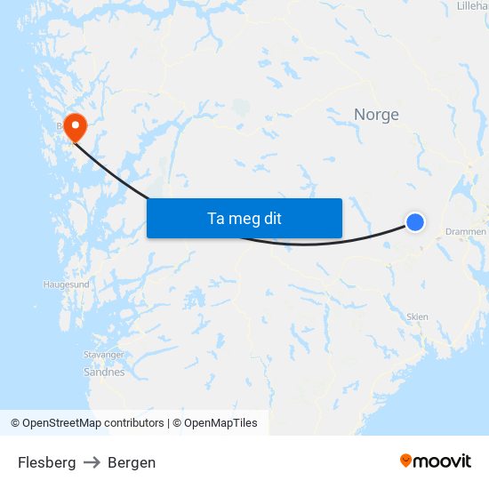 Flesberg to Bergen map