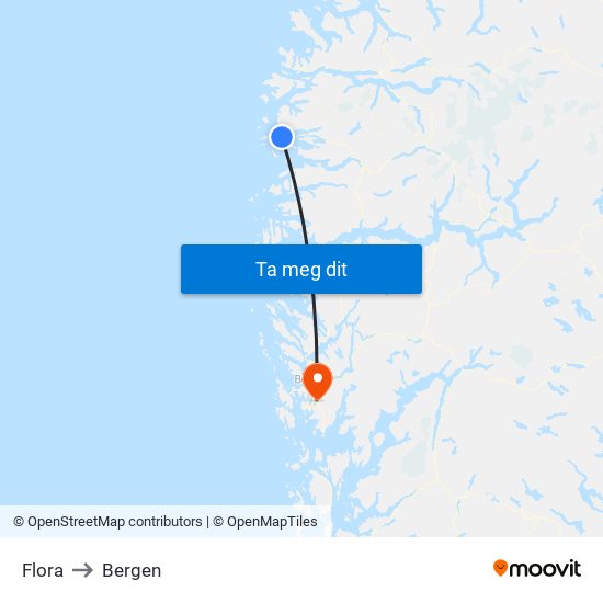 Flora to Bergen map