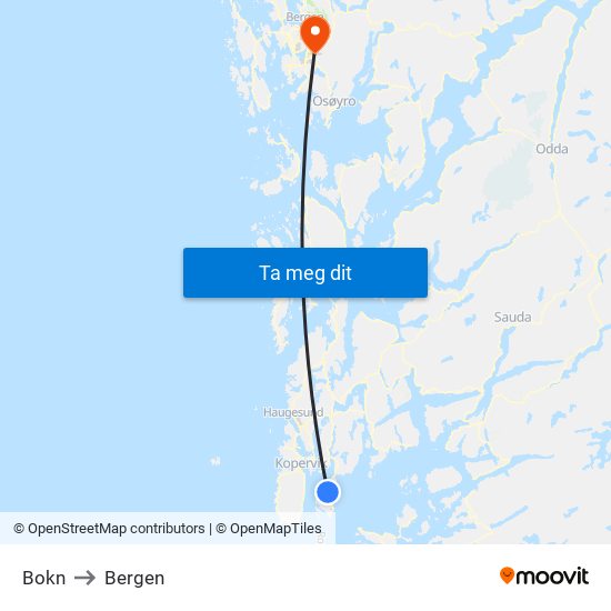 Bokn to Bergen map