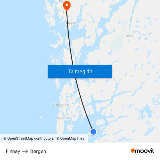 Finnøy to Bergen map