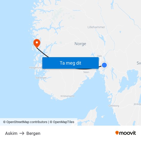 Askim to Bergen map
