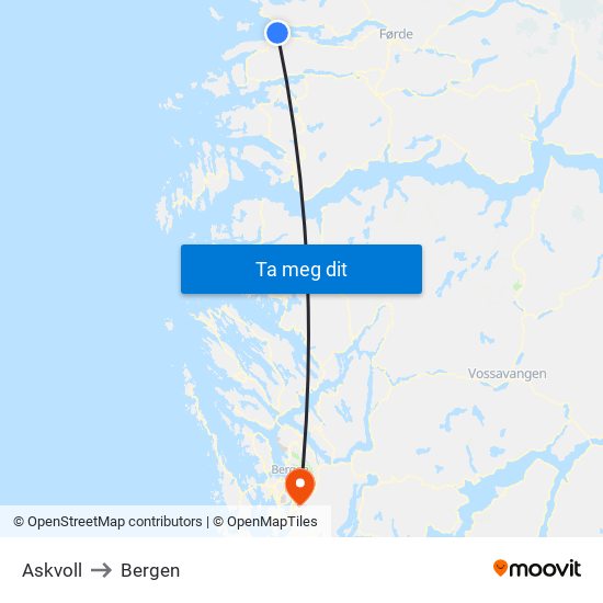 Askvoll to Bergen map