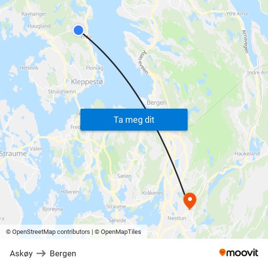 Askøy to Bergen map