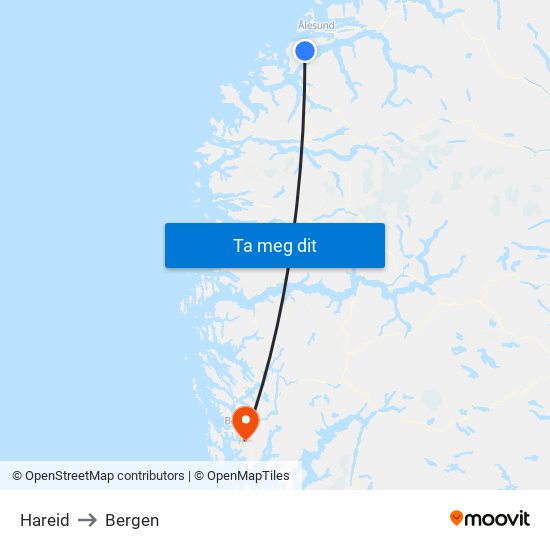 Hareid to Bergen map