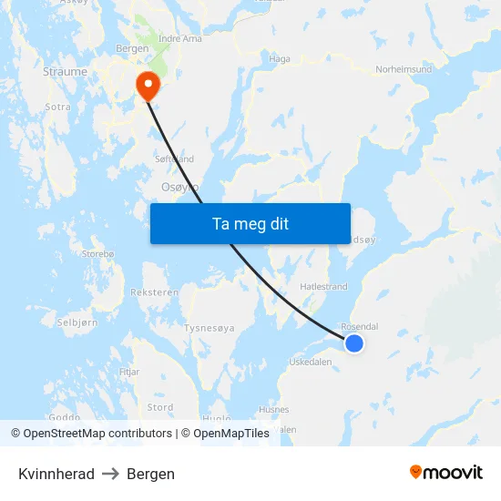 Kvinnherad to Bergen map