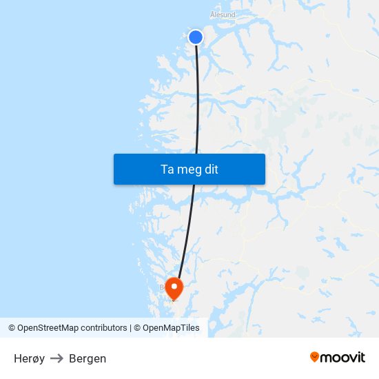 Herøy to Bergen map