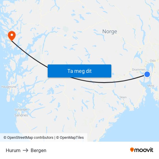 Hurum to Bergen map