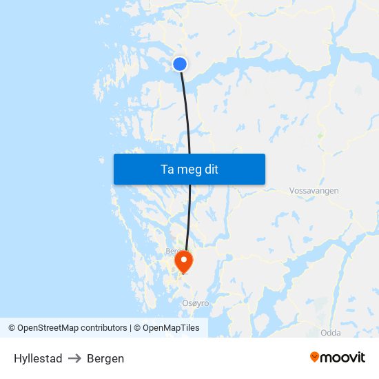 Hyllestad to Bergen map