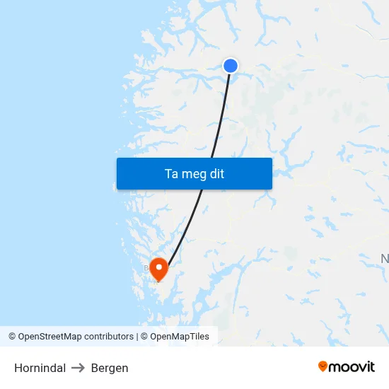 Hornindal to Bergen map