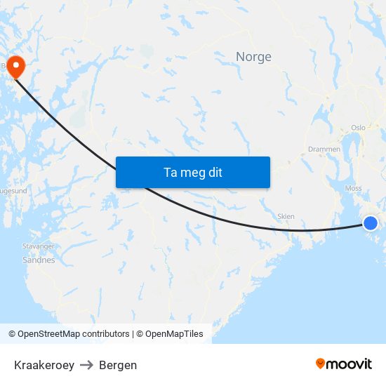 Kraakeroey to Bergen map