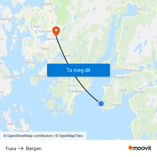 Fusa to Bergen map