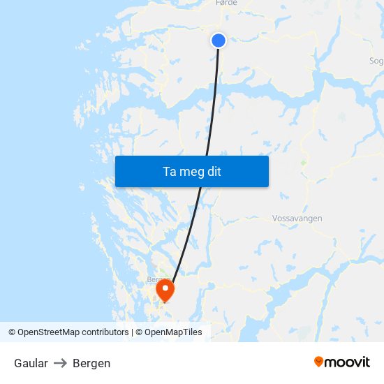 Gaular to Bergen map