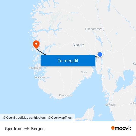 Gjerdrum to Bergen map
