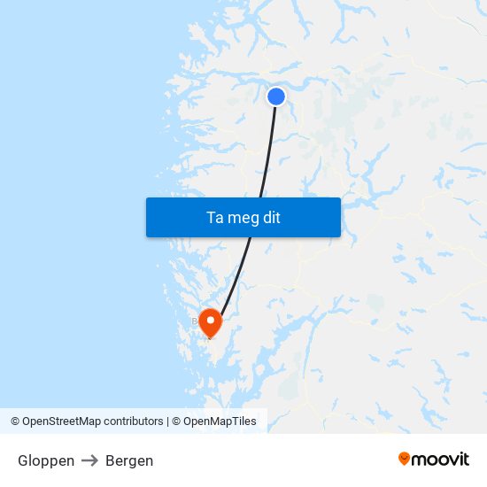 Gloppen to Bergen map