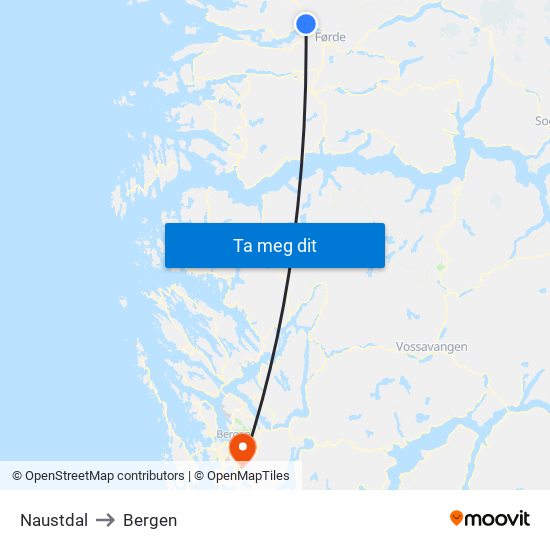 Naustdal to Bergen map