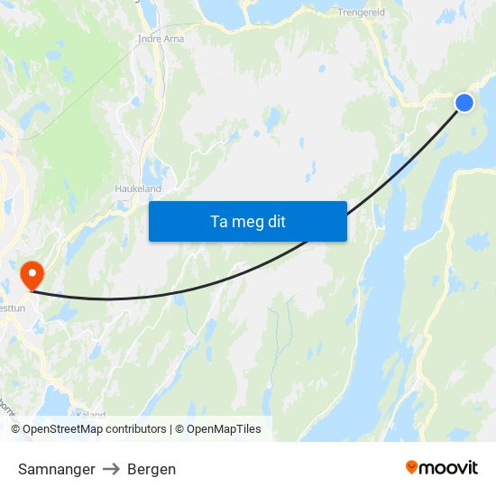 Samnanger to Bergen map