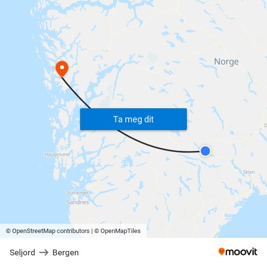 Seljord to Bergen map