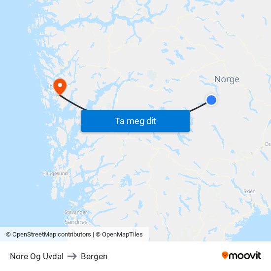 Nore Og Uvdal to Bergen map