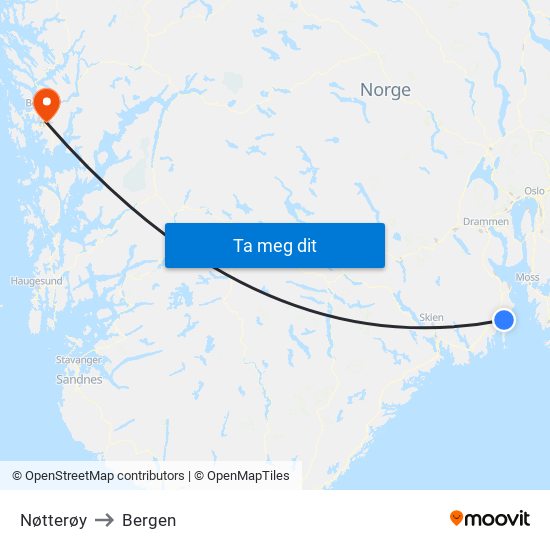 Nøtterøy to Bergen map