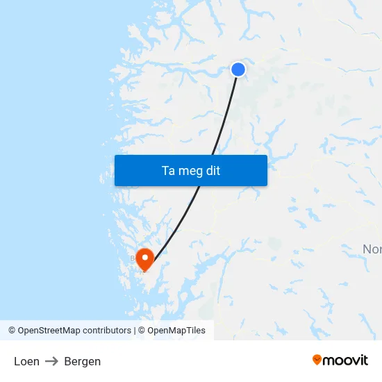 Loen to Bergen map
