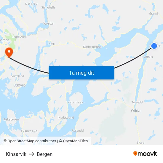 Kinsarvik to Bergen map