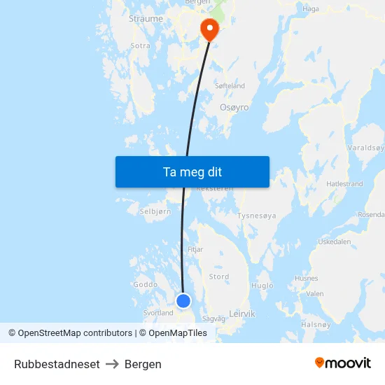 Rubbestadneset to Bergen map