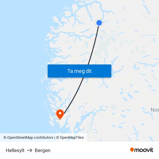 Hellesylt to Bergen map