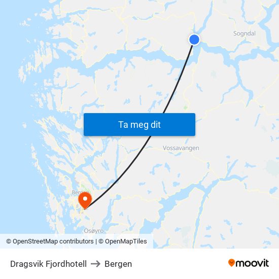 Dragsvik Fjordhotell to Bergen map