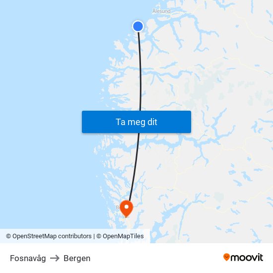 Fosnavåg to Bergen map