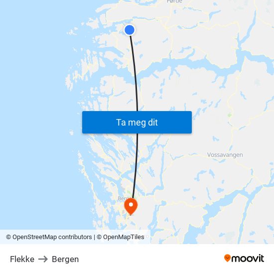 Flekke to Bergen map