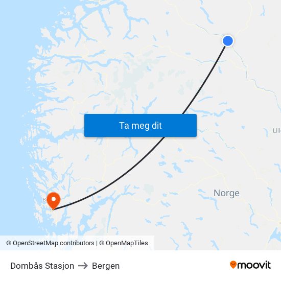 Dombås Stasjon to Bergen map