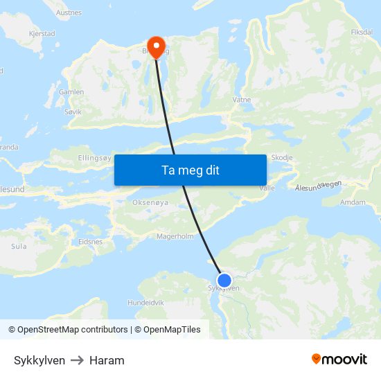 Sykkylven to Haram map