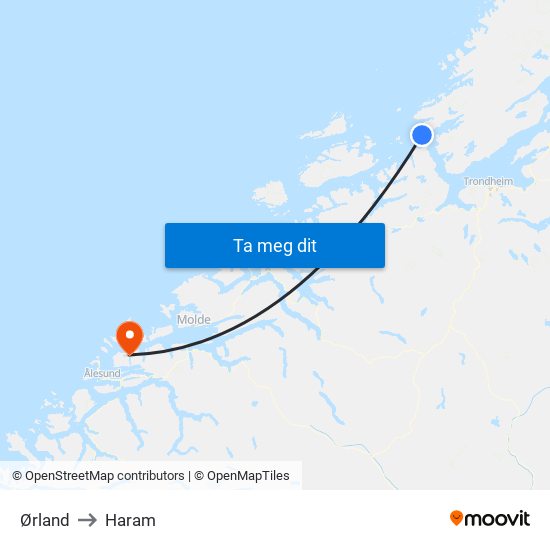 Ørland to Haram map