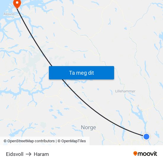 Eidsvoll to Haram map