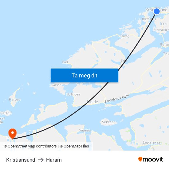 Kristiansund to Haram map