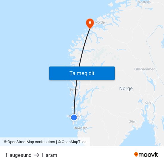 Haugesund to Haram map