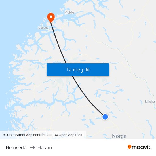 Hemsedal to Haram map