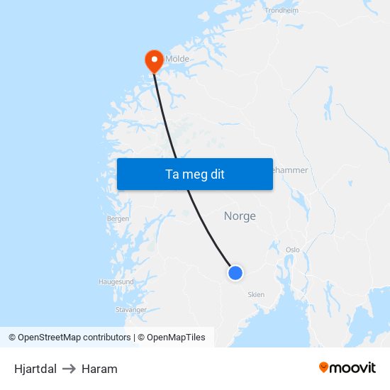 Hjartdal to Haram map