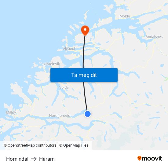 Hornindal to Haram map