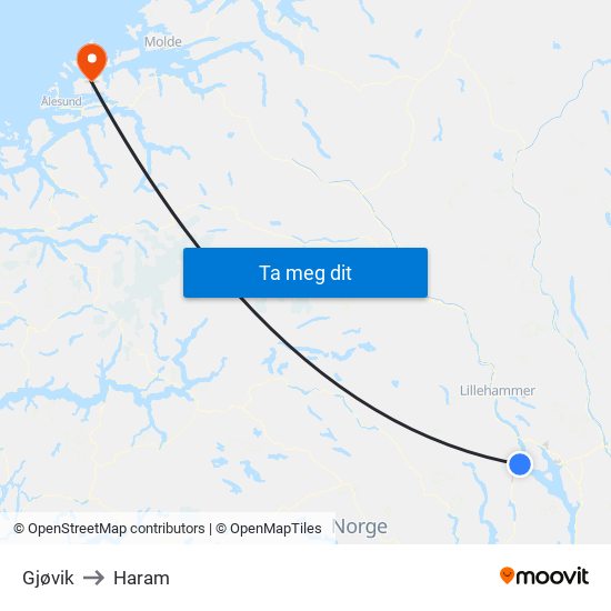 Gjøvik to Haram map