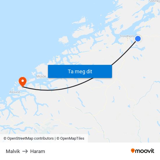 Malvik to Haram map