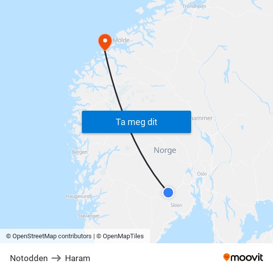 Notodden to Haram map