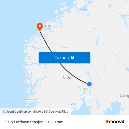 Oslo Lufthavn Stasjon to Haram map