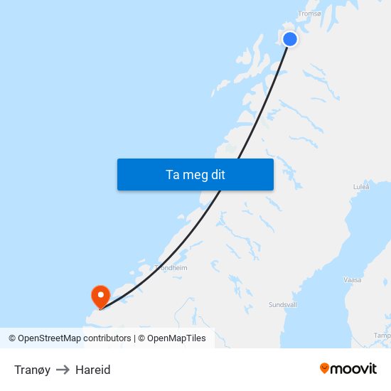 Tranøy to Hareid map