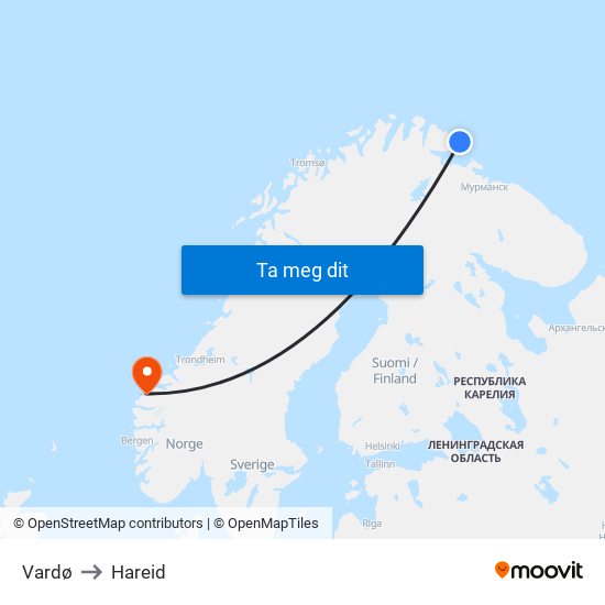 Vardø to Hareid map