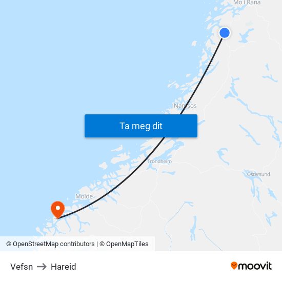 Vefsn to Hareid map