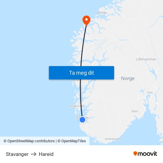 Stavanger to Hareid map