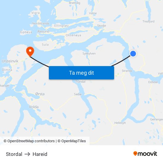 Stordal to Hareid map