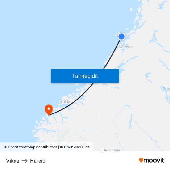 Vikna to Hareid map