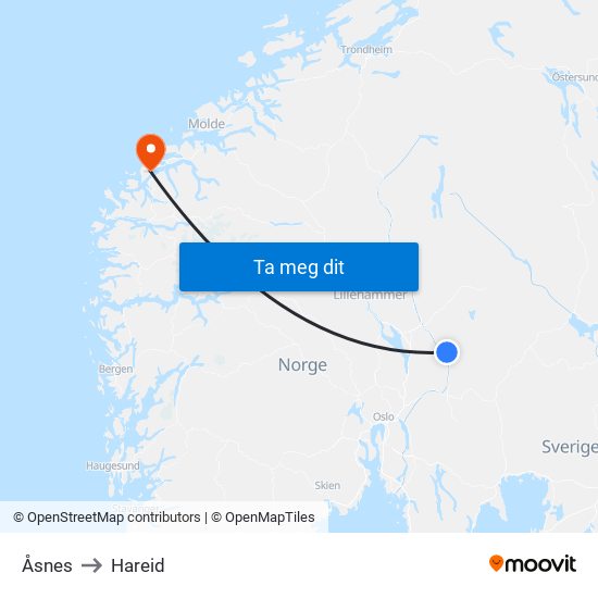 Åsnes to Hareid map
